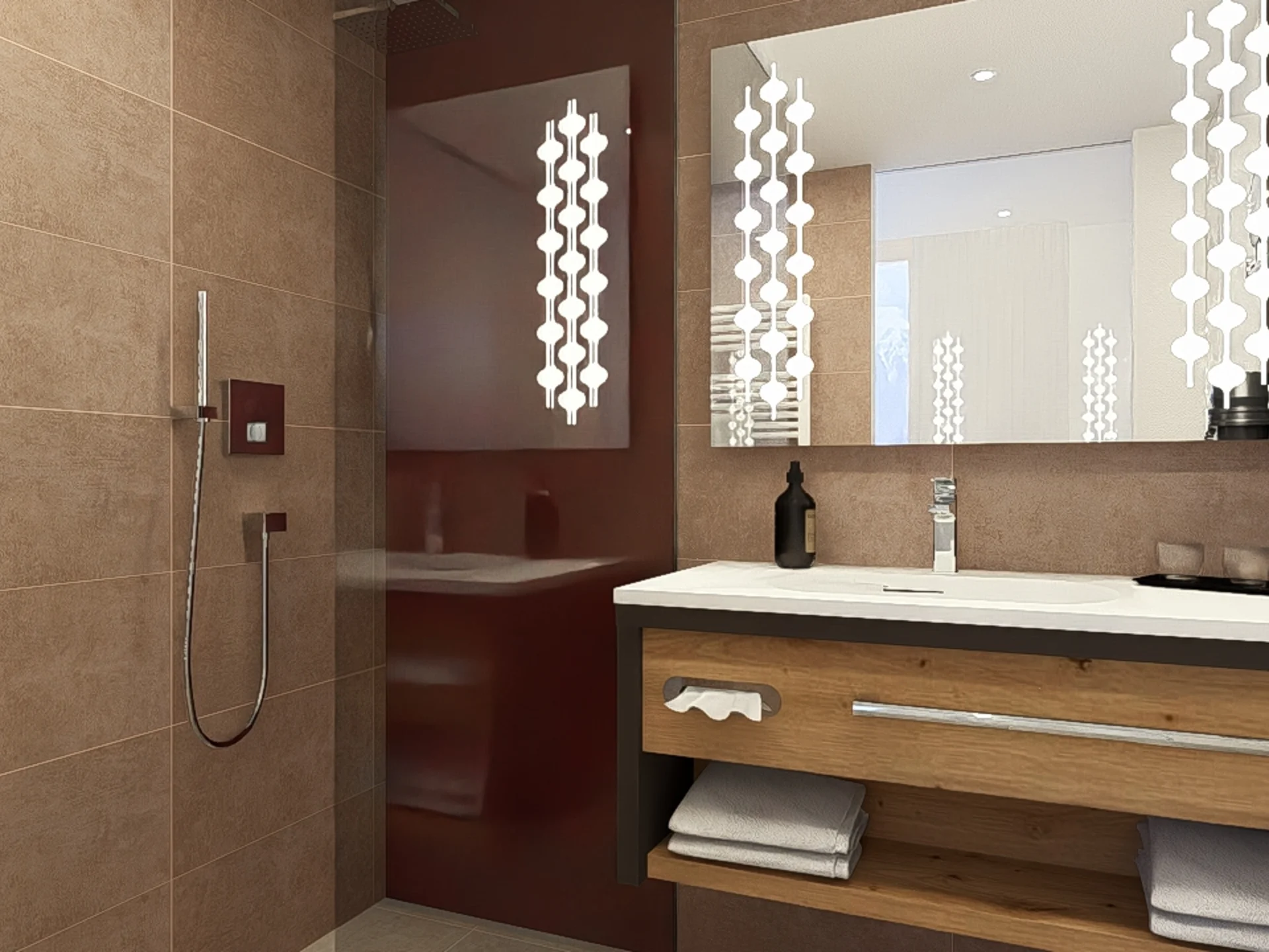 Modernes Badezimmer mit Dusche und Waschtischunterschrank