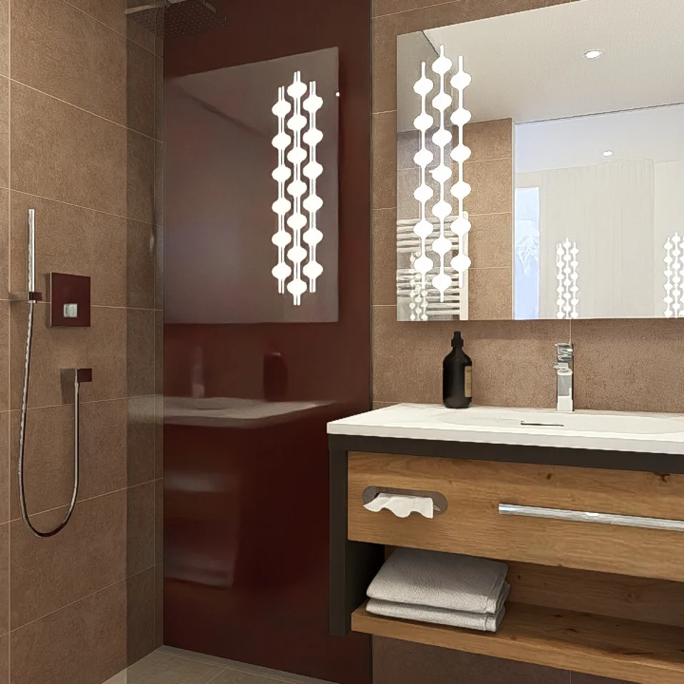 Modernes Badezimmer mit Dusche und Waschtischunterschrank